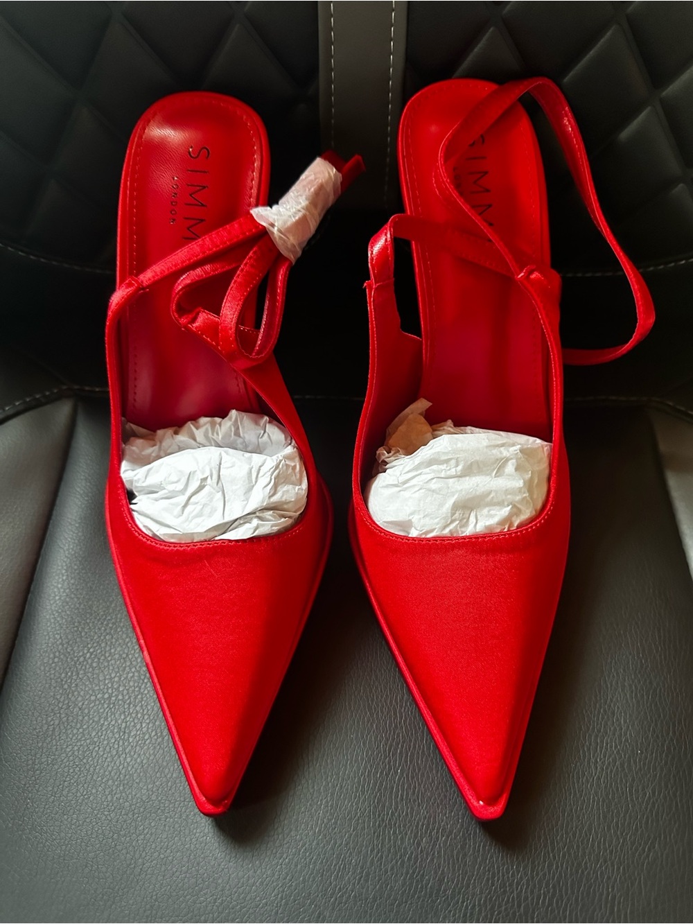 Simmi London Landen platform heeled pumps in red satin